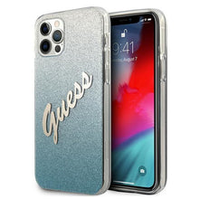 Заредете изображение във визуализатора на галерията – Guess GUHCP12LPCUGLSBL iPhone 12 Pro Max 6,7" niebieski/blue hardcase Glitter Gradient Script - TopMag
