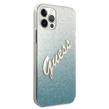 Заредете изображение във визуализатора на галерията – Guess GUHCP12LPCUGLSBL iPhone 12 Pro Max 6,7" niebieski/blue hardcase Glitter Gradient Script - TopMag
