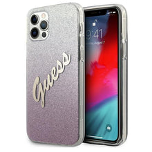 Заредете изображение във визуализатора на галерията – Guess GUHCP12LPCUGLSPI iPhone 12 Pro Max 6,7" różowy/pink hardcase Glitter Gradient Script - TopMag
