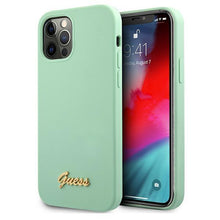 Заредете изображение във визуализатора на галерията – Guess GUHCP12MLSLMGGN iPhone 12/12 Pro 6,1" zielony/green hardcase Metal Logo Script - TopMag
