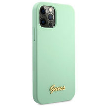 Заредете изображение във визуализатора на галерията – Guess GUHCP12MLSLMGGN iPhone 12/12 Pro 6,1" zielony/green hardcase Metal Logo Script - TopMag
