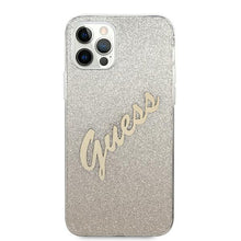 Заредете изображение във визуализатора на галерията – Guess GUHCP12MPCUGLSGO iPhone 12/12 Pro 6,1" złoty/gold hardcase Glitter Gradient Script - TopMag
