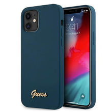 Заредете изображение във визуализатора на галерията – Guess GUHCP12SLSLMGBL iPhone 12 mini 5,4" niebieski/blue hardcase Metal Logo Script - TopMag

