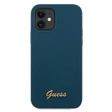 Заредете изображение във визуализатора на галерията – Guess GUHCP12SLSLMGBL iPhone 12 mini 5,4" niebieski/blue hardcase Metal Logo Script - TopMag
