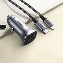 Заредете изображение във визуализатора на галерията – Ugreen fast car charger USB-A / USB-C 30W PD PPS gray (CD130)
