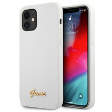 Заредете изображение във визуализатора на галерията – Guess GUHCP12SLSLMGWH iPhone 12 mini 5,4" biały/white hardcase Metal Logo Script - TopMag
