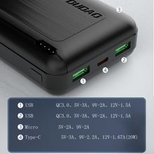 Заредете изображение във визуализатора на галерията – Dudao powerbank 20000 mAh Power Delivery 20 W Quick Charge 3.0 2x USB / USB Type C black (K12PQ + black) - TopMag
