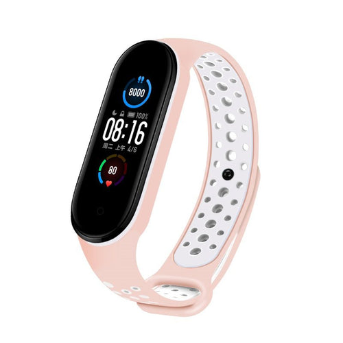 Replacement Silicone Wristband Strap for Xiaomi Mi Band 5 Dots Pink / White - TopMag