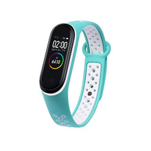 Заредете изображение във визуализатора на галерията – Replacement Silicone Wristband Strap for Xiaomi Mi Band 5 Dots Turquoise / White - TopMag
