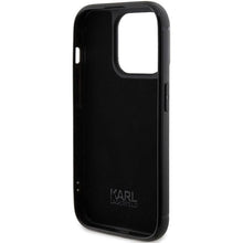 Заредете изображение във визуализатора на галерията – Karl Lagerfeld Rhinestone Logo Metal Plate case for iPhone 15 Pro - black
