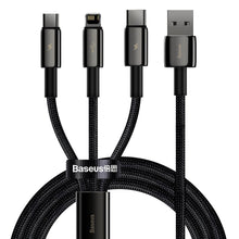 Заредете изображение във визуализатора на галерията – Baseus Tungsten 3in1 USB cable - USB Type C / Lightning / micro USB 3.5 A 1.5 m black (CAMLTWJ-01) - TopMag
