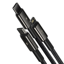 Заредете изображение във визуализатора на галерията – Baseus Tungsten 3in1 USB cable - USB Type C / Lightning / micro USB 3.5 A 1.5 m black (CAMLTWJ-01) - TopMag
