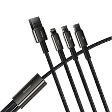 Заредете изображение във визуализатора на галерията – Baseus Tungsten 3in1 USB cable - USB Type C / Lightning / micro USB 3.5 A 1.5 m black (CAMLTWJ-01) - TopMag
