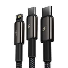 Заредете изображение във визуализатора на галерията – Baseus Tungsten 3in1 USB cable - USB Type C / Lightning / micro USB 3.5 A 1.5 m black (CAMLTWJ-01) - TopMag
