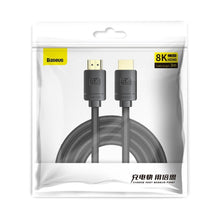 Заредете изображение във визуализатора на галерията – Baseus HDMI 2.1 cable 8K 60 Hz 48 Gbps / 4K 120 Hz / 2K 144 Hz 3D eARC QMS Dynamic HDR VRR ALLM 3 m black (CAKGQ-L01) - TopMag
