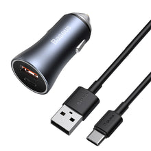Заредете изображение във визуализатора на галерията – Baseus Golden Contactor Pro fast USB car charger Type C / USB 40 W Power Delivery 3.0 Quick Charge 4+ SCP FCP AFC + USB cable - USB Type C gray (TZCCJD-0G) - TopMag
