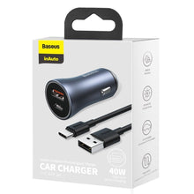 Заредете изображение във визуализатора на галерията – Baseus Golden Contactor Pro fast USB car charger Type C / USB 40 W Power Delivery 3.0 Quick Charge 4+ SCP FCP AFC + USB cable - USB Type C gray (TZCCJD-0G) - TopMag
