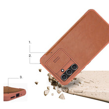 Заредете изображение във визуализатора на галерията – Nillkin Qin Leather Pro Case for Samsung Galaxy A54 5G Flip Cover Camera Cover Brown
