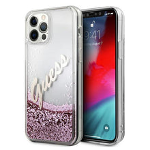 Заредете изображение във визуализатора на галерията – Guess GUHCP12LGLVSPI iPhone 12 Pro Max 6,7" różowy/pink hardcase Glitter Vintage Script - TopMag

