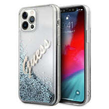 Заредете изображение във визуализатора на галерията – Guess GUHCP12MGLVSBL iPhone 12/12 Pro 6,1" niebieski/blue hardcase Glitter Vintage Script - TopMag
