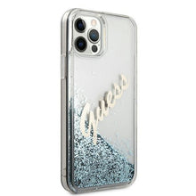 Заредете изображение във визуализатора на галерията – Guess GUHCP12MGLVSBL iPhone 12/12 Pro 6,1" niebieski/blue hardcase Glitter Vintage Script - TopMag
