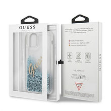 Заредете изображение във визуализатора на галерията – Guess GUHCP12MGLVSBL iPhone 12/12 Pro 6,1" niebieski/blue hardcase Glitter Vintage Script - TopMag
