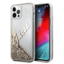 Заредете изображение във визуализатора на галерията – Guess GUHCP12MGLVSGO iPhone 12/12 Pro 6,1" złoty/gold hardcase Glitter Vintage Script - TopMag
