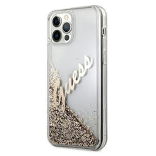 Заредете изображение във визуализатора на галерията – Guess GUHCP12MGLVSGO iPhone 12/12 Pro 6,1" złoty/gold hardcase Glitter Vintage Script - TopMag
