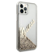 Заредете изображение във визуализатора на галерията – Guess GUHCP12MGLVSGO iPhone 12/12 Pro 6,1" złoty/gold hardcase Glitter Vintage Script - TopMag
