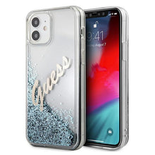 Заредете изображение във визуализатора на галерията – Guess GUHCP12SGLVSBL iPhone 12 mini 5,4" niebieski/blue hardcase Glitter Vintage Script - TopMag

