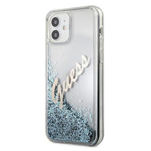 Заредете изображение във визуализатора на галерията – Guess GUHCP12SGLVSBL iPhone 12 mini 5,4" niebieski/blue hardcase Glitter Vintage Script - TopMag
