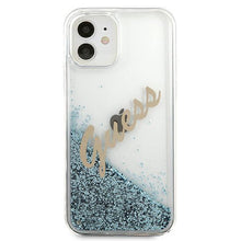 Заредете изображение във визуализатора на галерията – Guess GUHCP12SGLVSBL iPhone 12 mini 5,4" niebieski/blue hardcase Glitter Vintage Script - TopMag
