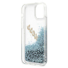 Заредете изображение във визуализатора на галерията – Guess GUHCP12SGLVSBL iPhone 12 mini 5,4" niebieski/blue hardcase Glitter Vintage Script - TopMag
