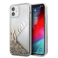 Заредете изображение във визуализатора на галерията – Guess GUHCP12SGLVSGO iPhone 12 mini 5,4" złoty/gold hardcase Glitter Vintage Script - TopMag
