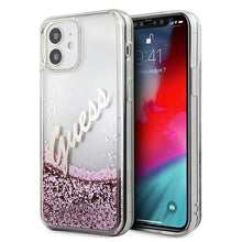 Заредете изображение във визуализатора на галерията – Guess GUHCP12SGLVSPI iPhone 12 mini 5,4" różowy/pink hardcase Glitter Vintage Script - TopMag
