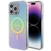 Заредете изображение във визуализатора на галерията – Guess IML Iridescent MagSafe case for iPhone 15 Pro - turquoise
