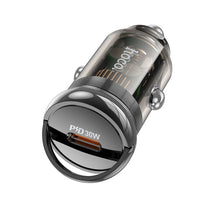 Заредете изображение във визуализатора на галерията – HOCO car charger Type C PD30W Z53 SIGHT transparent black
