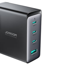 Заредете изображение във визуализатора на галерията – Fast charger GaN 140W 3 x USB-C / USB-A Joyroom JR-TCG05EU - black + USB-C cable - USB-C 240W 1.2m
