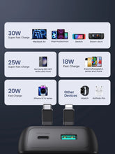 Заредете изображение във визуализатора на галерията – Joyroom powerbank 30W 10000mAh with built-in Lightning and USB-C cables black (JR-PBC06)
