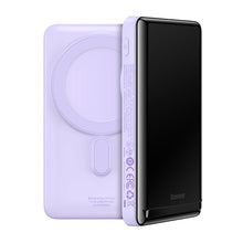 Заредете изображение във визуализатора на галерията – Baseus Magnetic Bracket Wireless Fast Charge Power Bank 10000mAh 20W Purple（With Xiaobai series fast charging Cable Type-C to Type-C 60W(20V/3A) 50cm White）

