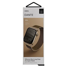 Заредете изображение във визуализатора на галерията – UNIQ pasek Dante Apple Watch Series 4/5/6/7/8/SE/SE2 42/44/45mm Stainless Steel złoty/carmel gold - TopMag
