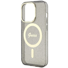 Заредете изображение във визуализатора на галерията – Original Case GUESS hardcase Glitter Gold MagSafe GUHMP14LHCMCGK for Iphone 14 Pro black
