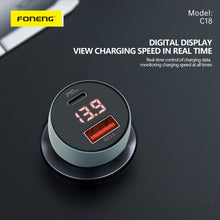 Заредете изображение във визуализатора на галерията – Foneng Car charger C18 - USB + Type C - PD 30W 3A with Type C to Type C cable grey
