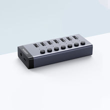 Заредете изображение във визуализатора на галерията – Ugreen multifunctional HUB 7in1 USB Type C - 7x USB Type A 3.0 PD DC 12V gray (CM481)
