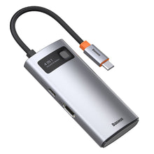 Заредете изображение във визуализатора на галерията – Baseus Metal Gleam 4in1 multifunctional HUB USB Type C - USB Type C Power Delivery 100 W / HDMI 4K 30 Hz / 1x USB 3.2 Gen 1 / 1x USB 2.0 (CAHUB-CY0G) - TopMag
