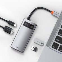 Заредете изображение във визуализатора на галерията – Baseus Metal Gleam 4in1 multifunctional HUB USB Type C - USB Type C Power Delivery 100 W / HDMI 4K 30 Hz / 1x USB 3.2 Gen 1 / 1x USB 2.0 (CAHUB-CY0G) - TopMag
