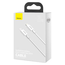 Заредете изображение във визуализатора на галерията – Baseus Superior Cable USB Type C - Lightning Power Delivery 20 W 1,5 m White (CATLYS-B02) - TopMag
