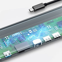 Заредете изображение във визуализатора на галерията – Baseus Enjoyment MacBook / notebook stand HUB USB Typ C PD / VGA / HDMI / RJ45 / USB 3.0 / SD, TF, micro SD card reader Dark for MacBook / PC gray (CATSX-G0G)

