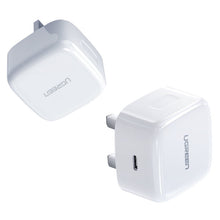 Заредете изображение във визуализатора на галерията – Ugreen USB wall charger Type C Power Delivery 3.0 Quick Charge 4.0 20W 3A (UK plug) white (CD137) - TopMag
