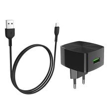 Заредете изображение във визуализатора на галерията – Зарядно Hoco USB порт qc3.0 + Type-C кабел c70a черен - TopMag
